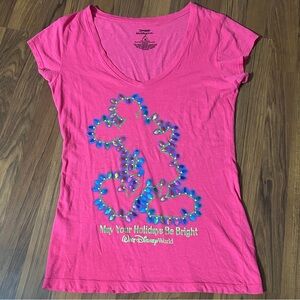 Disney Mickey Mouse Holiday Graphic Tee Pink Metallic
